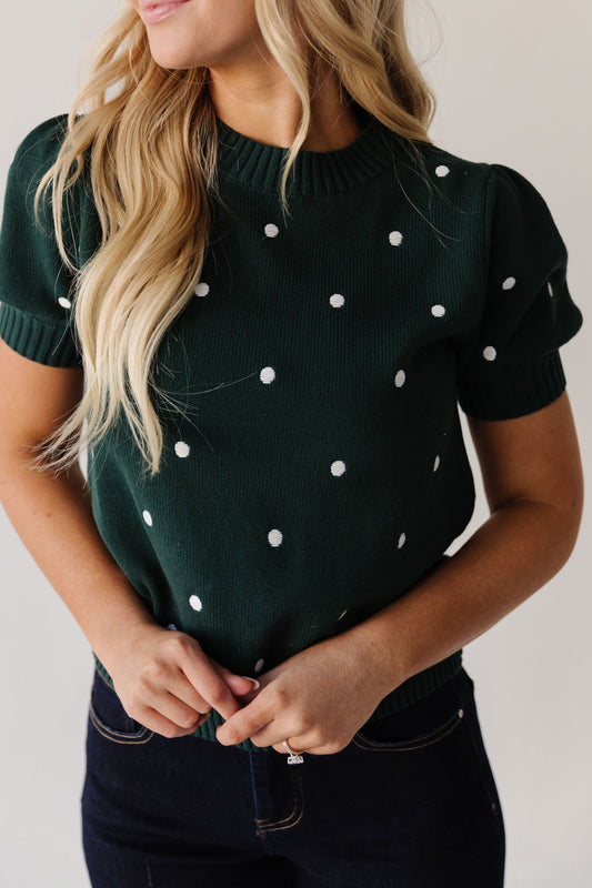 THE PEYTON POLKA DOT SWEATER IN FOREST