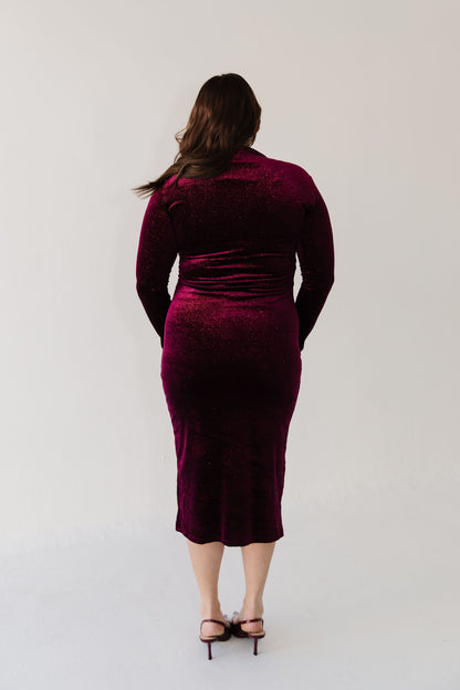 THE WHITNEY GLITTERY VELVET DRESS IN BURGUNDY