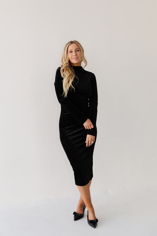 THE WHITNEY GLITTERY VELVET DRESS IN BLACK