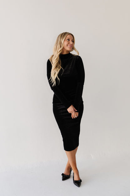 THE WHITNEY GLITTERY VELVET DRESS IN BLACK