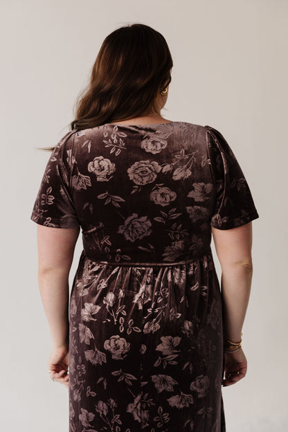 THE TIFFANY VELVET MIDI DRESS IN BROWN
