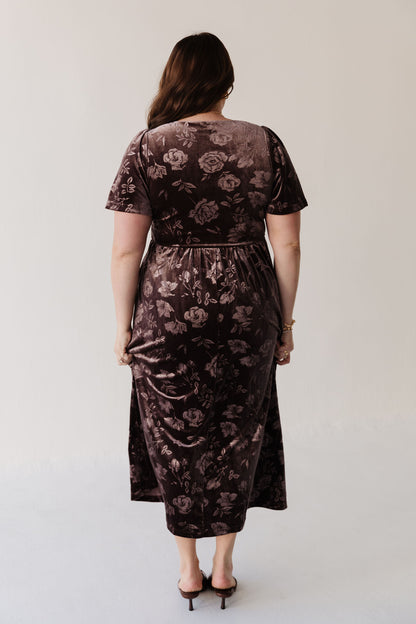 THE TIFFANY VELVET MIDI DRESS IN BROWN