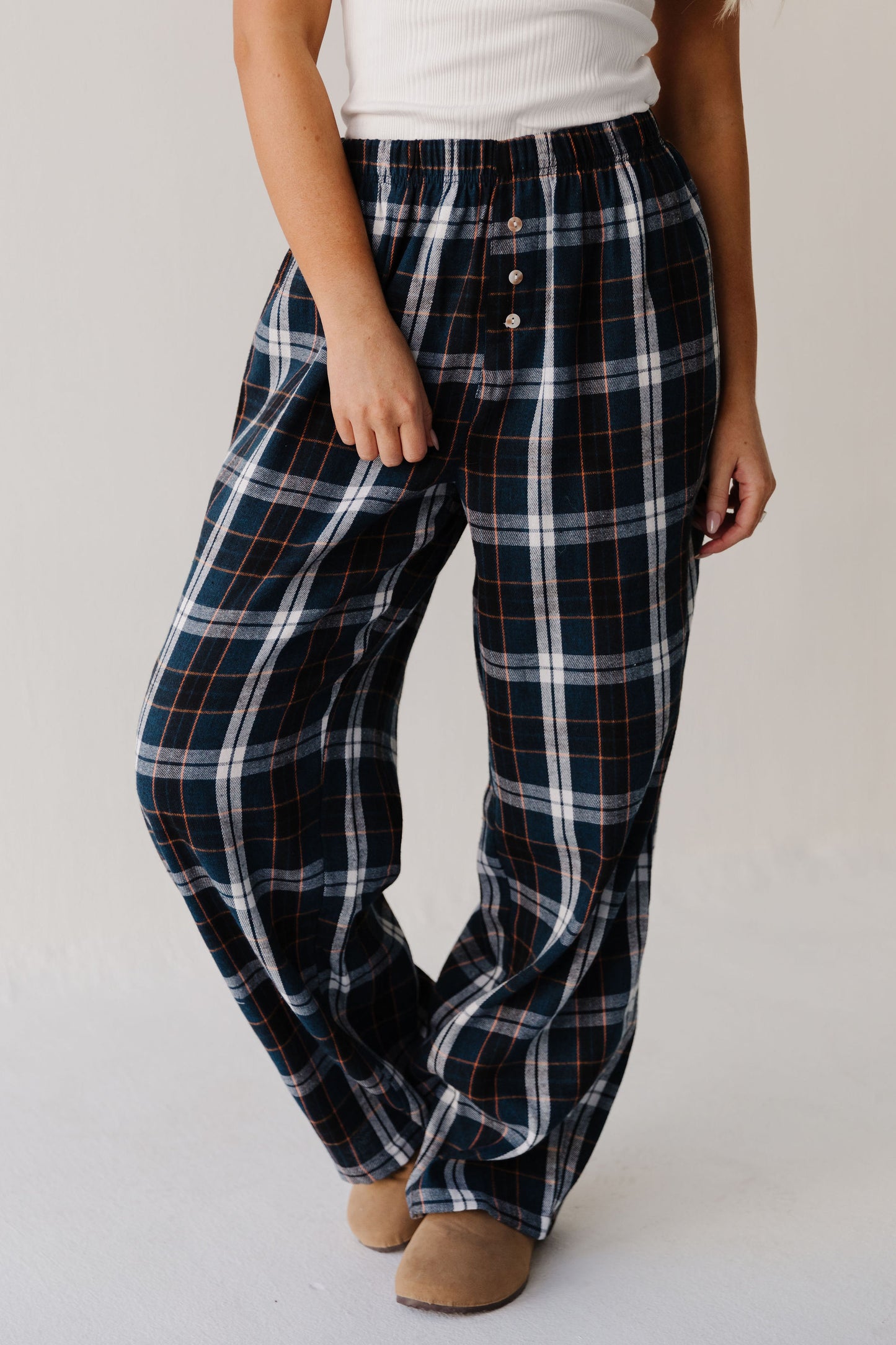 THE JORDY LOUNGE PANTS IN NAVY PLAID