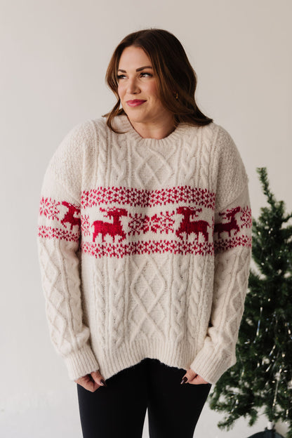 THE REINDEER KNIT SWEATER IN CREAM