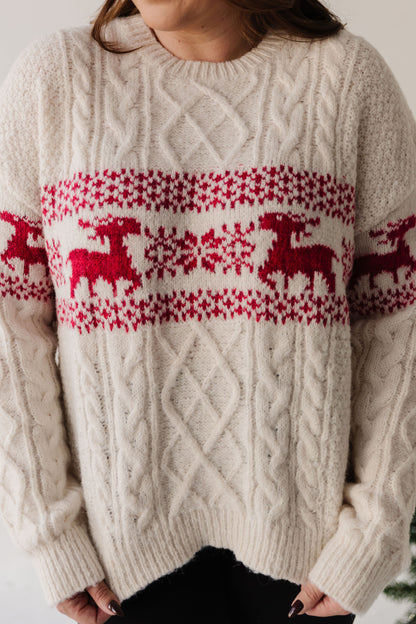 THE REINDEER KNIT SWEATER IN CREAM