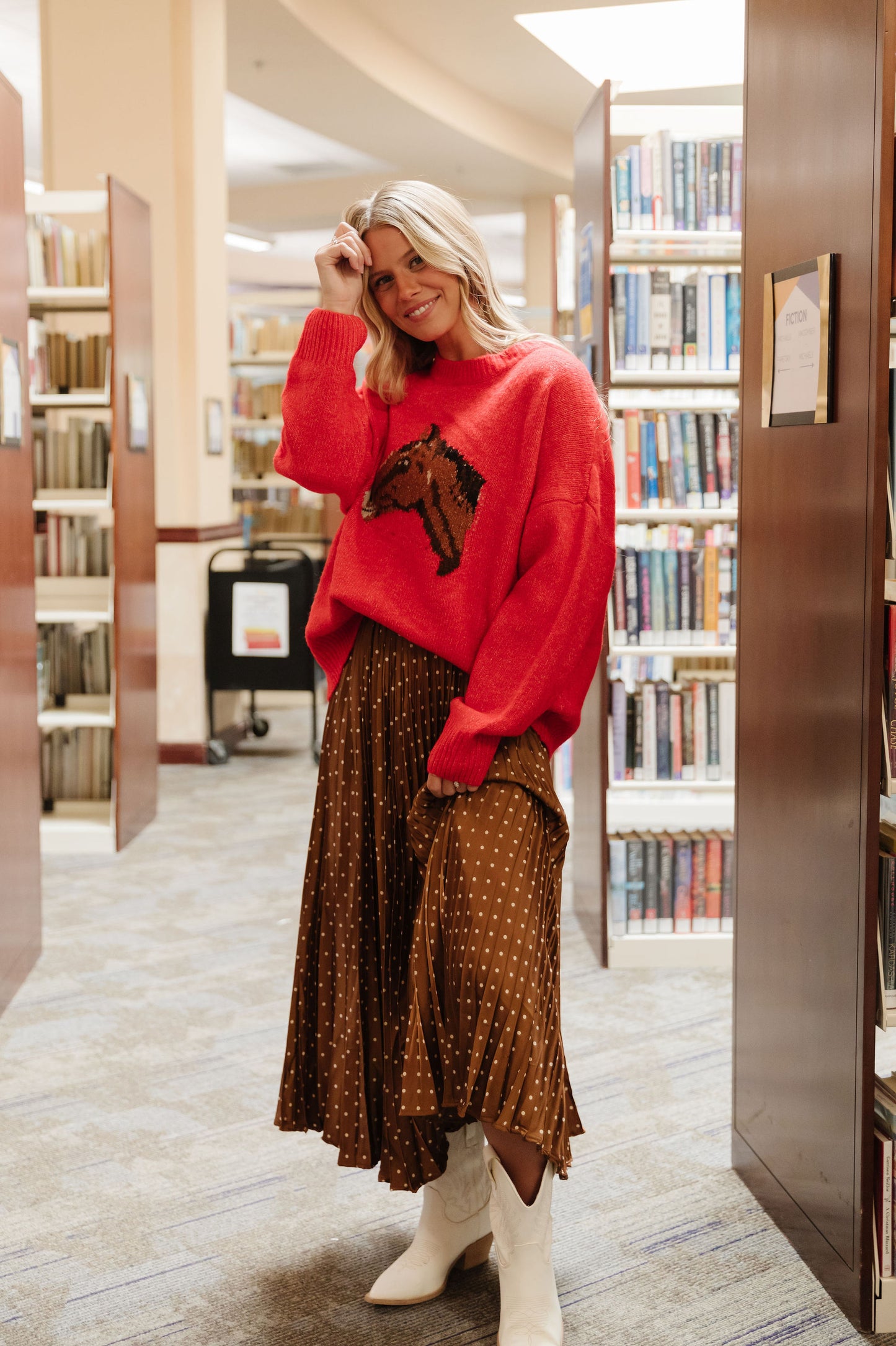 THE MAX PLEATED POLKA DOT SKIRT IN MOCHA