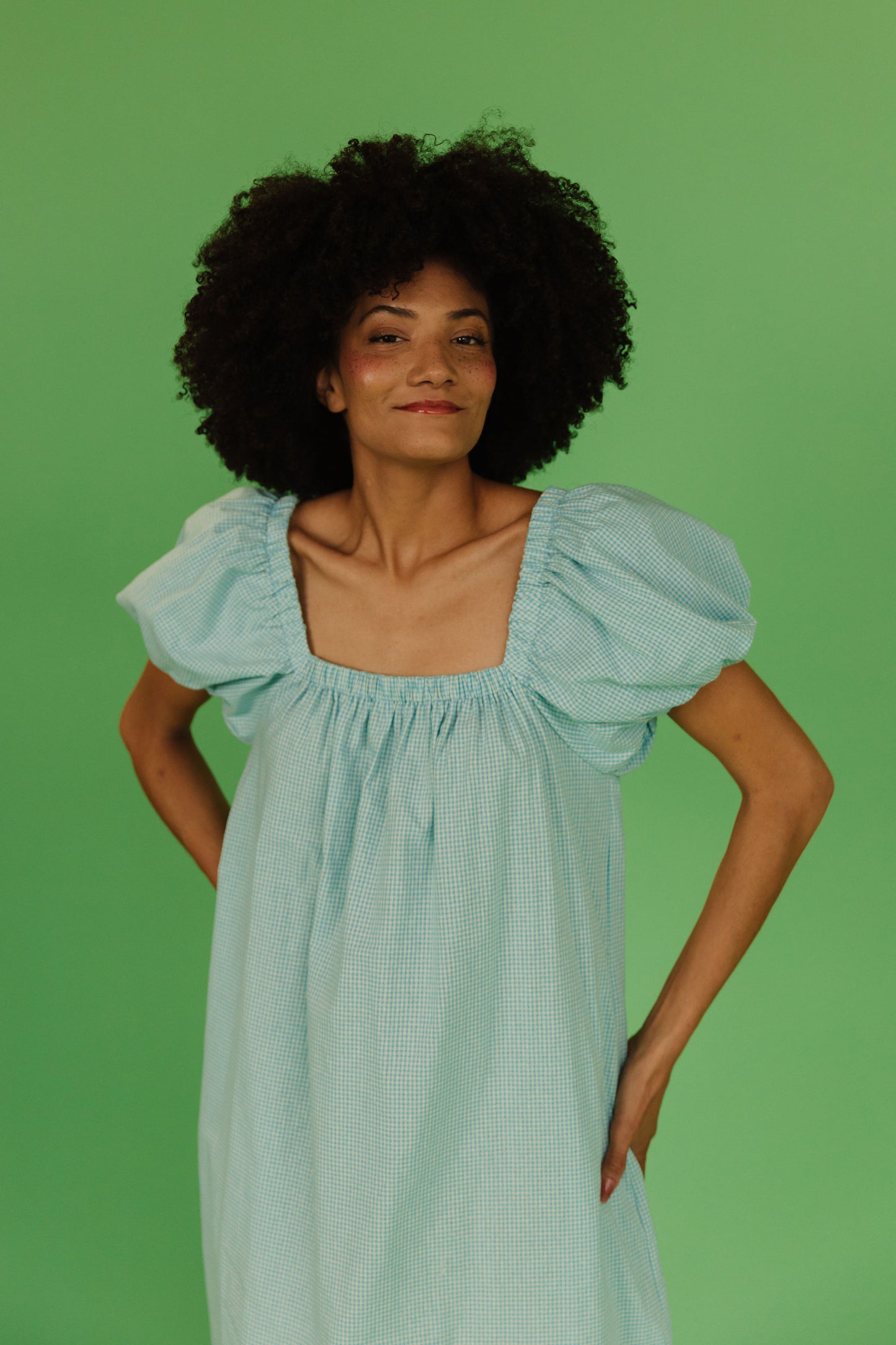 THE COLLINS GINGHAM DRESS IN TURQUOISE