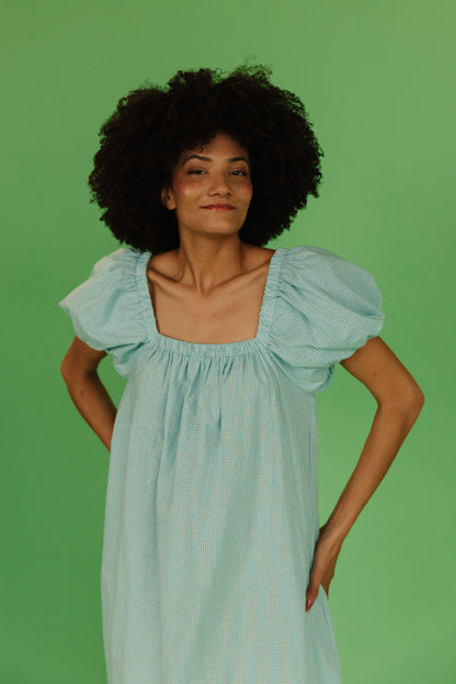 THE COLLINS GINGHAM DRESS IN TURQUOISE