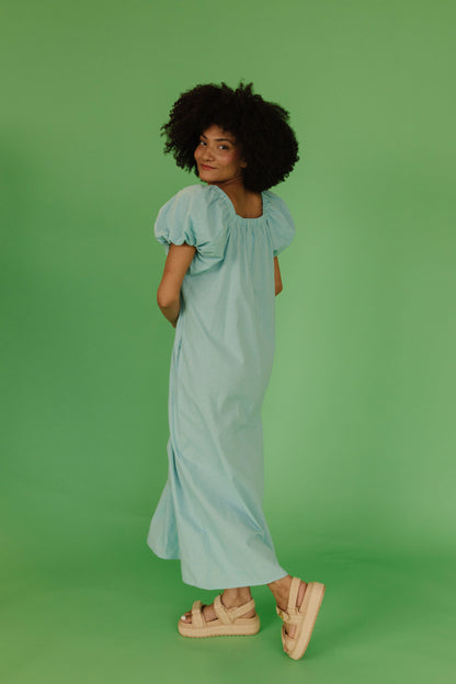 THE COLLINS GINGHAM DRESS IN TURQUOISE