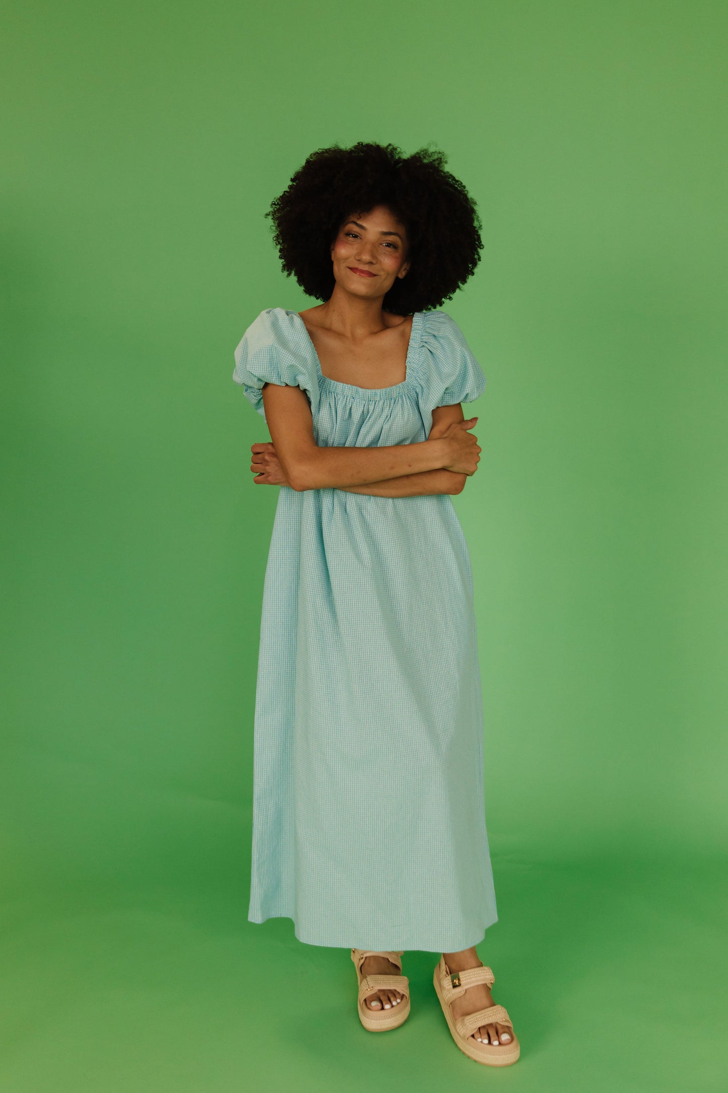 THE COLLINS GINGHAM DRESS IN TURQUOISE