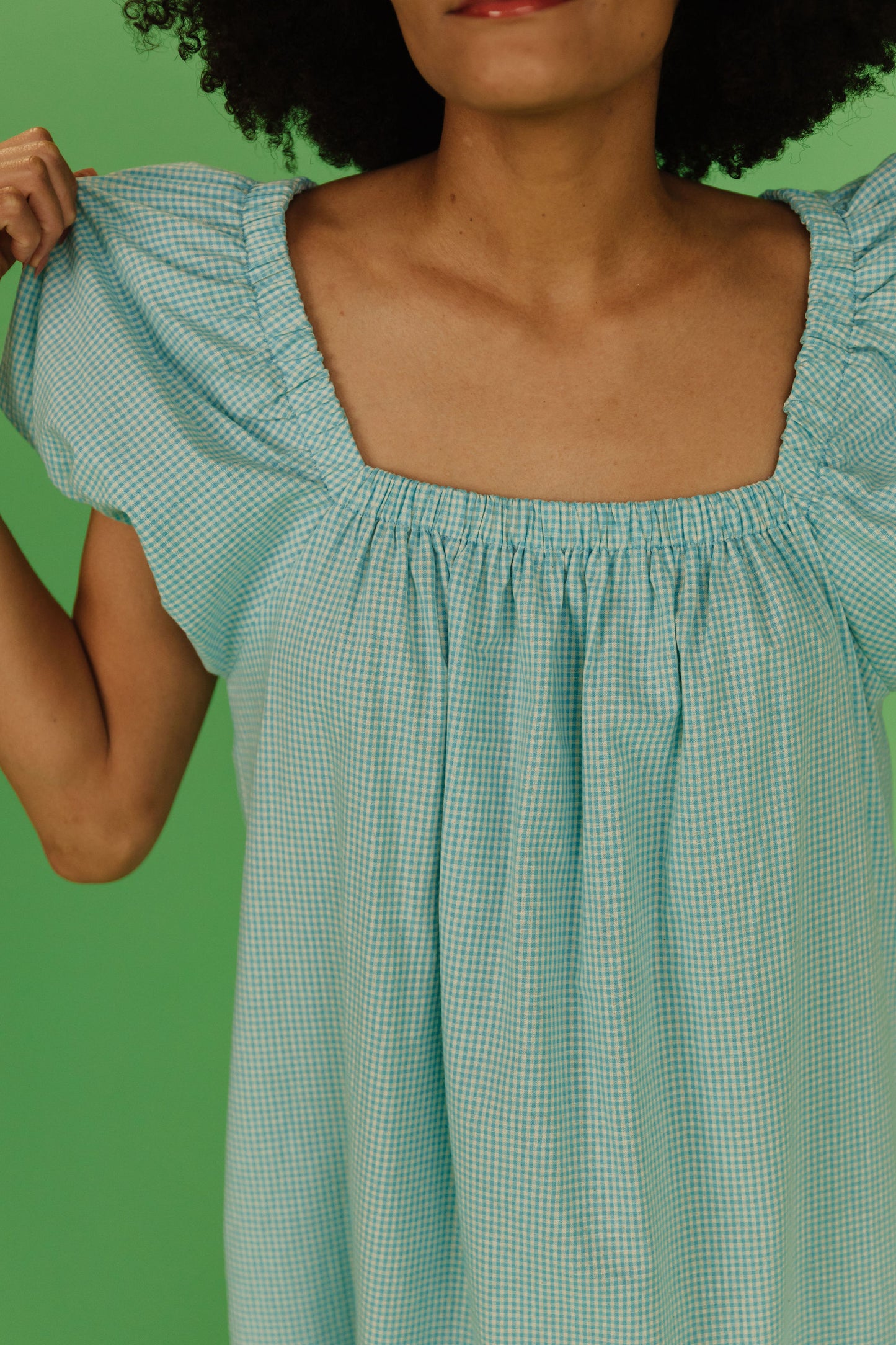 THE COLLINS GINGHAM DRESS IN TURQUOISE