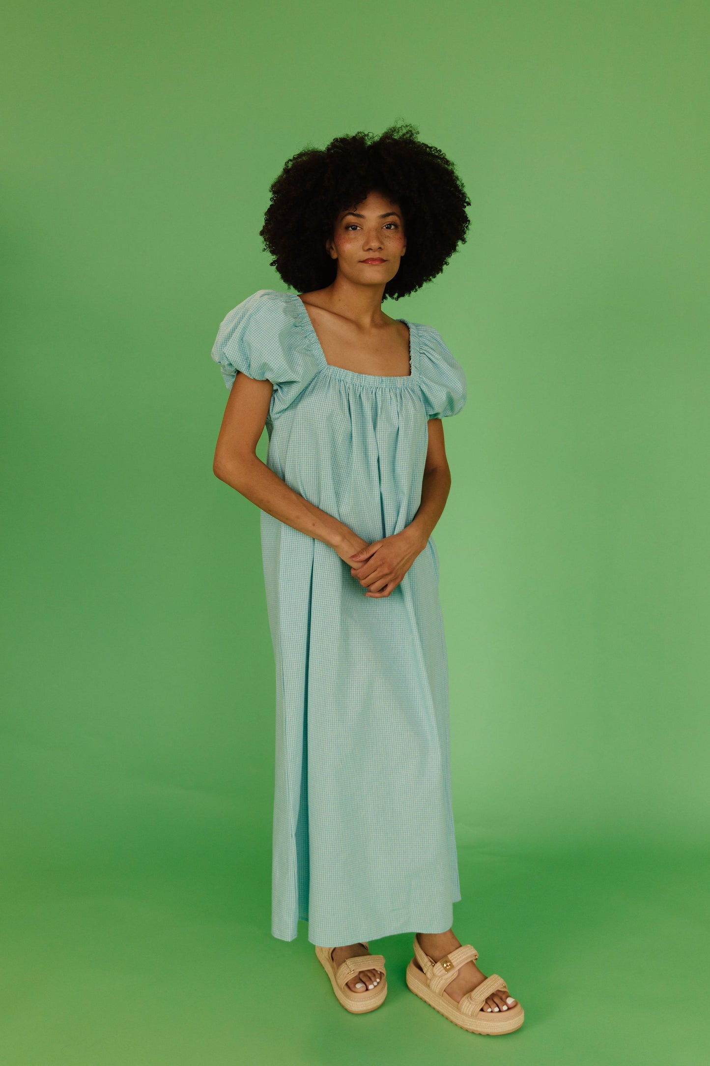 THE COLLINS GINGHAM DRESS IN TURQUOISE