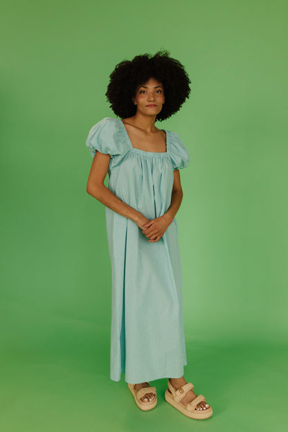 THE COLLINS GINGHAM DRESS IN TURQUOISE