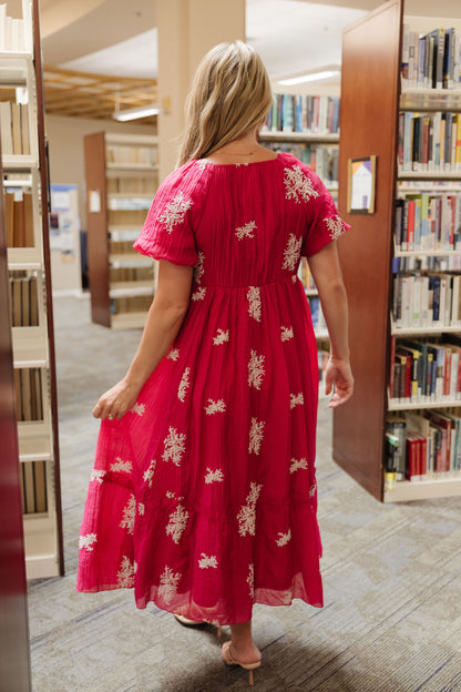 THE CAMILE PUFF SLEEVE MIDI DRESS IN BERRY