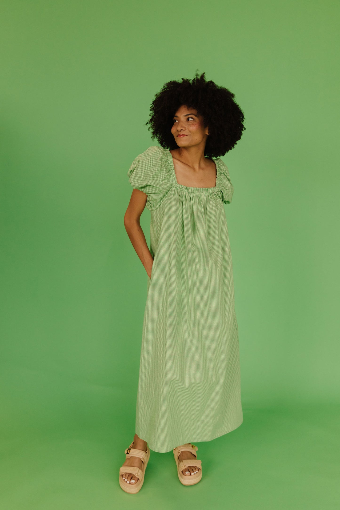 THE COLLINS GINGHAM DRESS IN GREEN APPLE