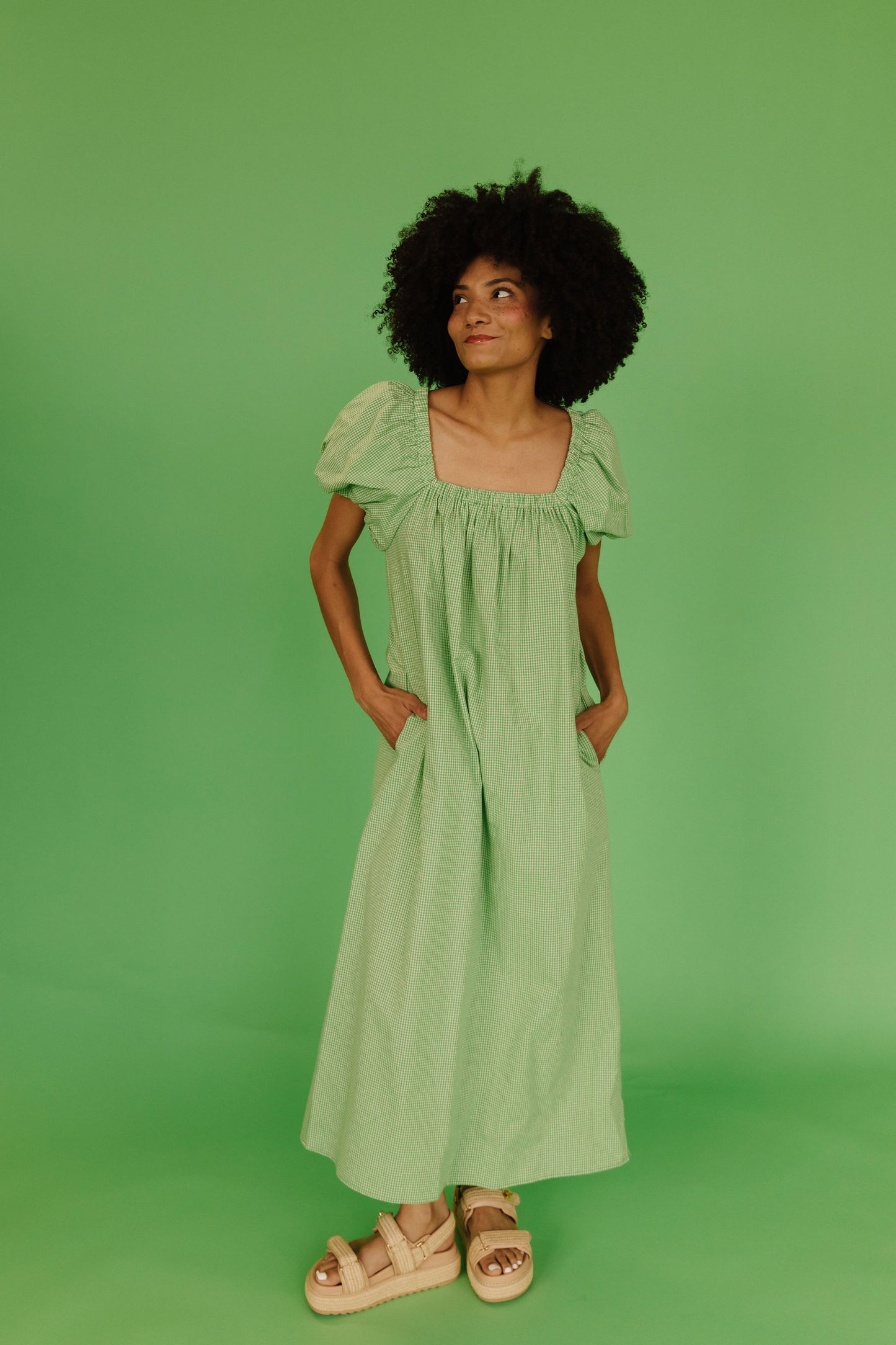 THE COLLINS GINGHAM DRESS IN GREEN APPLE