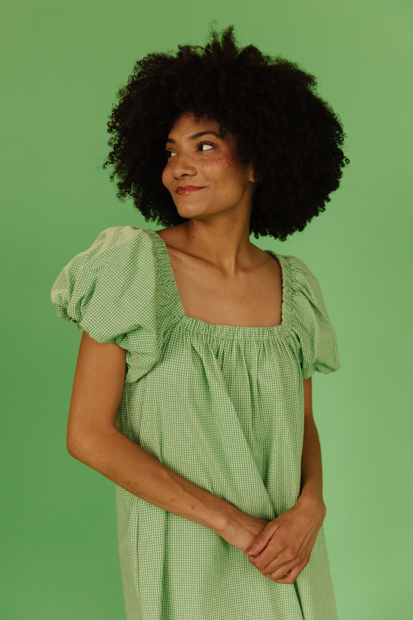 THE COLLINS GINGHAM DRESS IN GREEN APPLE