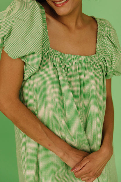 THE COLLINS GINGHAM DRESS IN GREEN APPLE