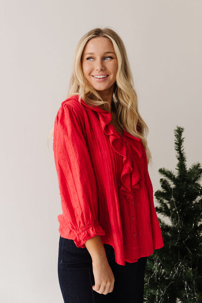 THE LIZA RUFFLED BLOUSE IN RED