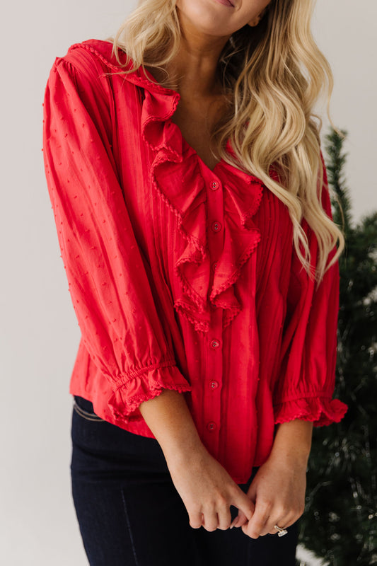 THE LIZA RUFFLED BLOUSE IN RED