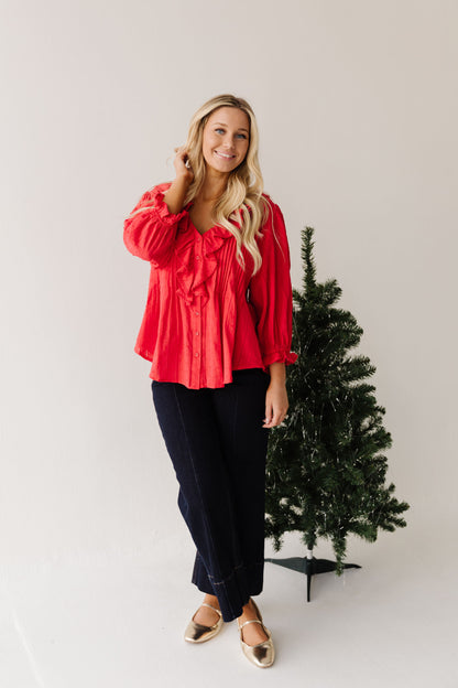 THE LIZA RUFFLED BLOUSE IN RED