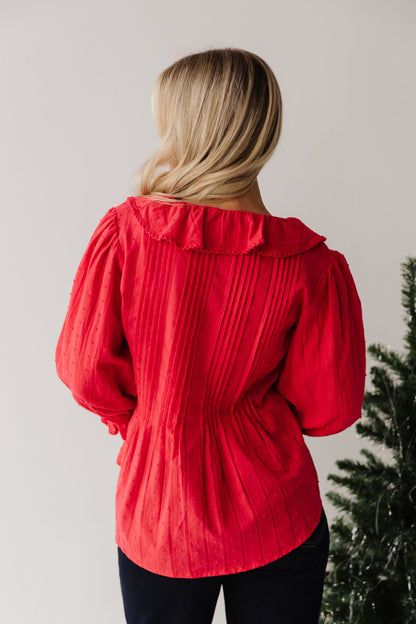 THE LIZA RUFFLED BLOUSE IN RED