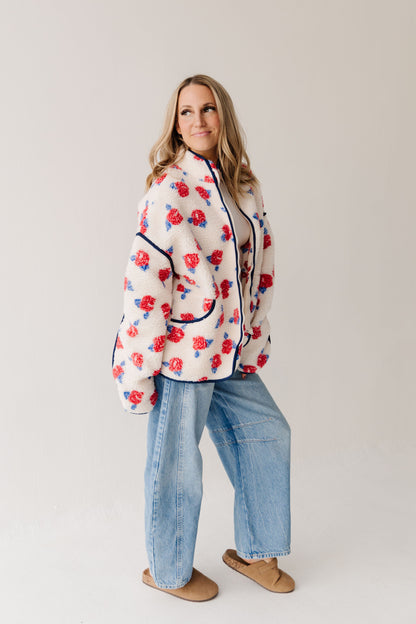 THE DIANNE FLORAL SHERPA JACKET IN CREAM
