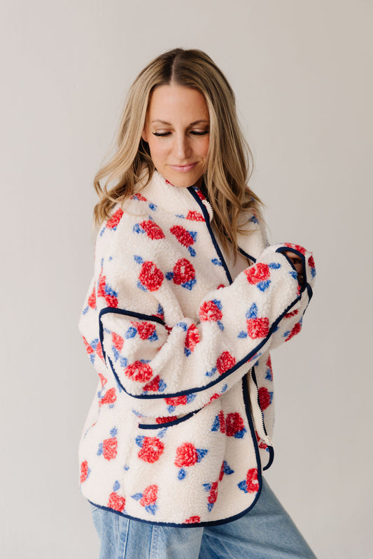 THE DIANNE FLORAL SHERPA JACKET IN CREAM