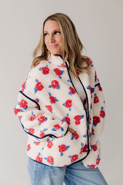 THE DIANNE FLORAL SHERPA JACKET IN CREAM