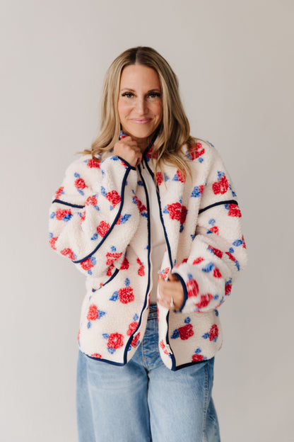 THE DIANNE FLORAL SHERPA JACKET IN CREAM