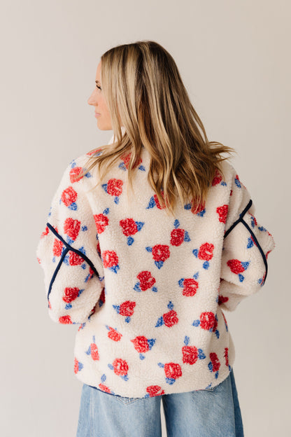 THE DIANNE FLORAL SHERPA JACKET IN CREAM