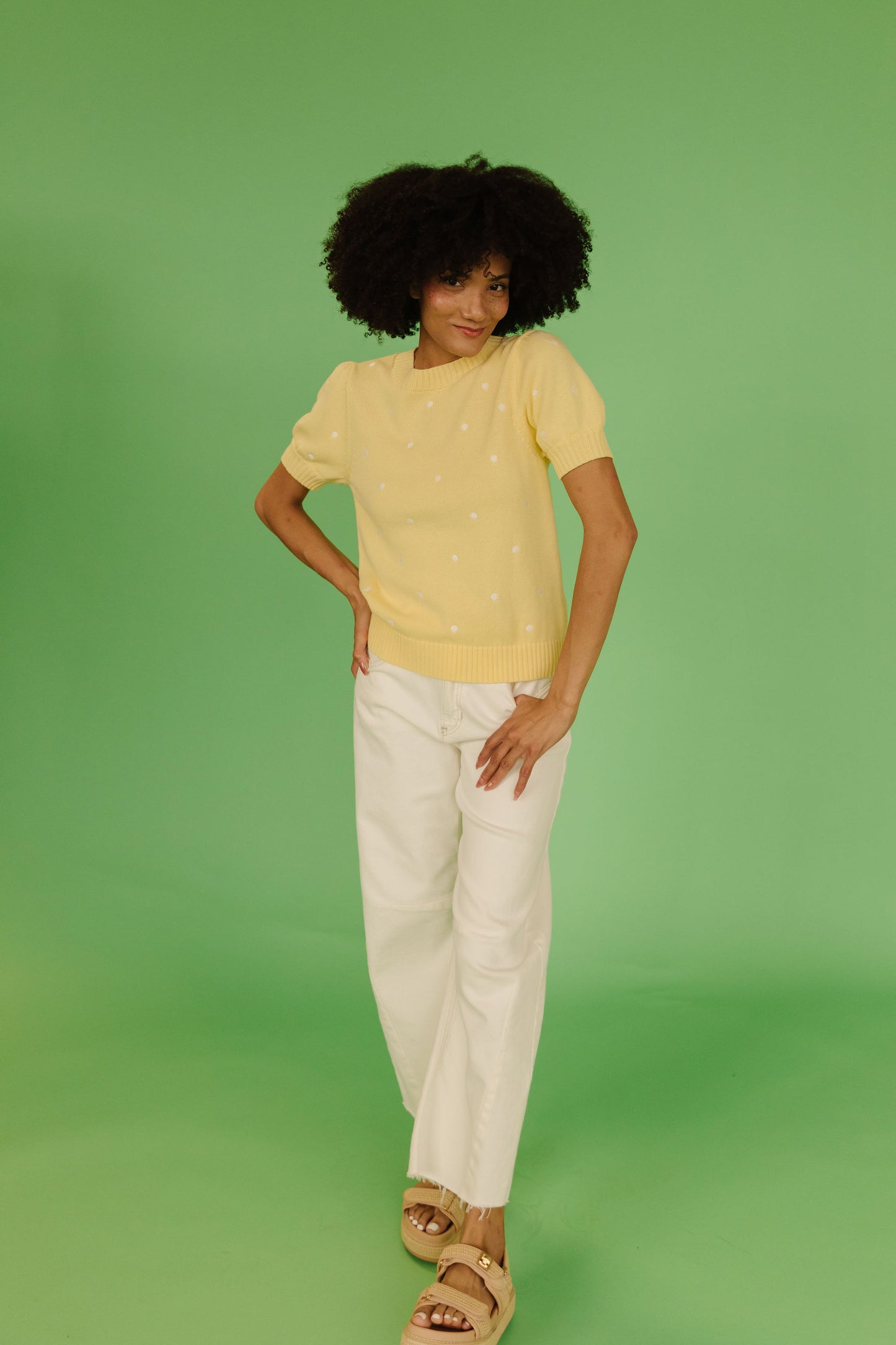 THE PEYTON POLKA DOT SWEATER IN YELLOW