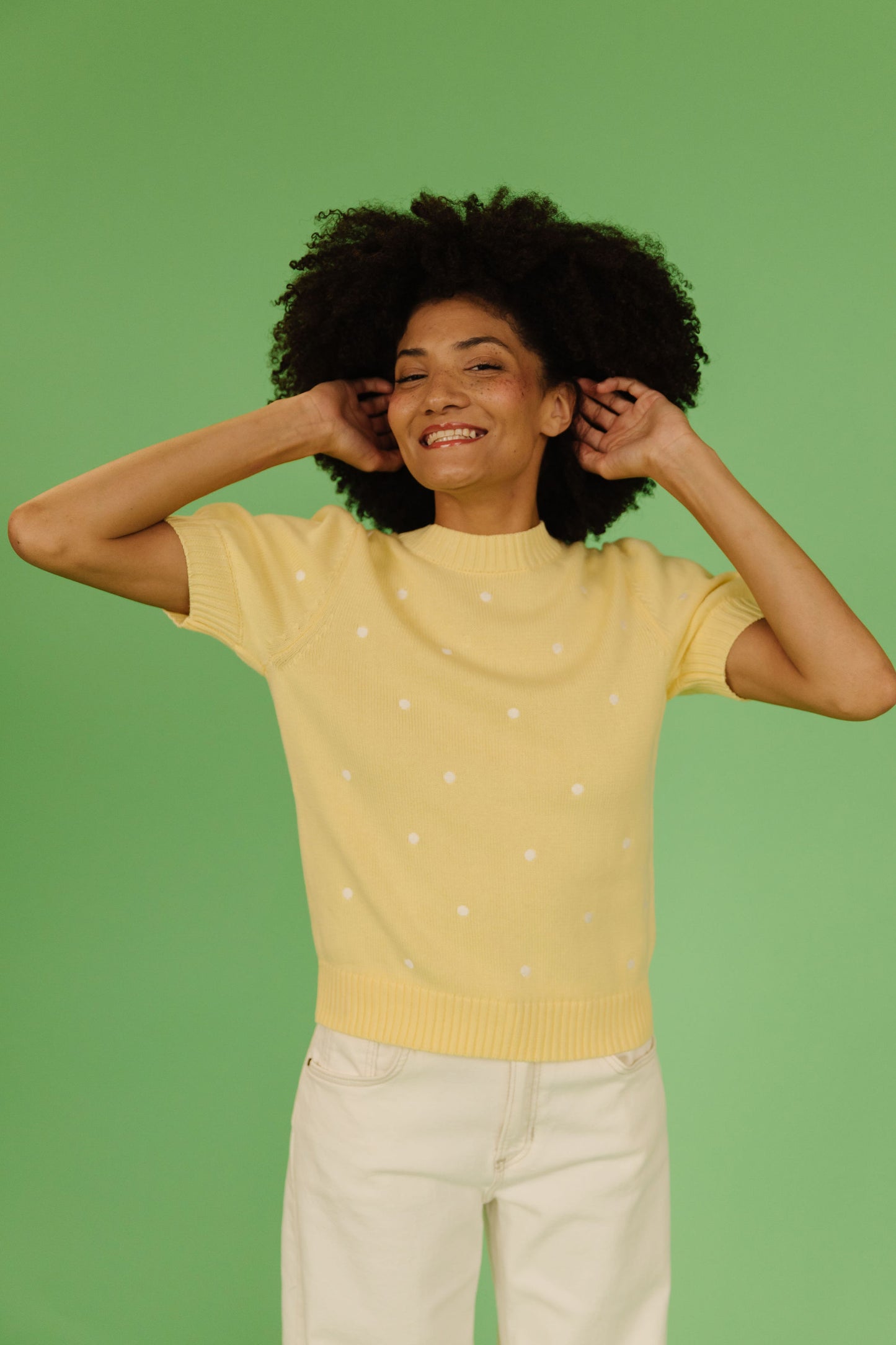 THE PEYTON POLKA DOT SWEATER IN YELLOW