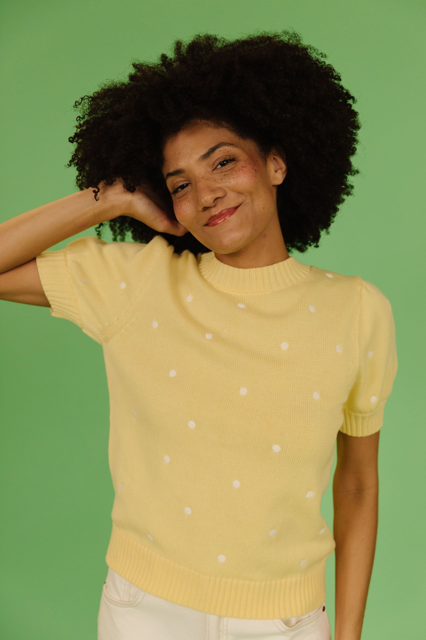 THE PEYTON POLKA DOT SWEATER IN YELLOW