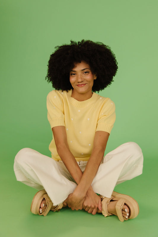 THE PEYTON POLKA DOT SWEATER IN YELLOW