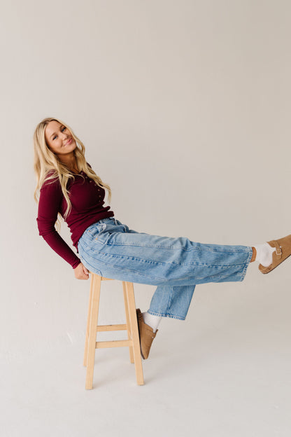 FREE PEOPLE GOOD LUCK MID RISE BARREL JEAN IN ULTRA LIGHT