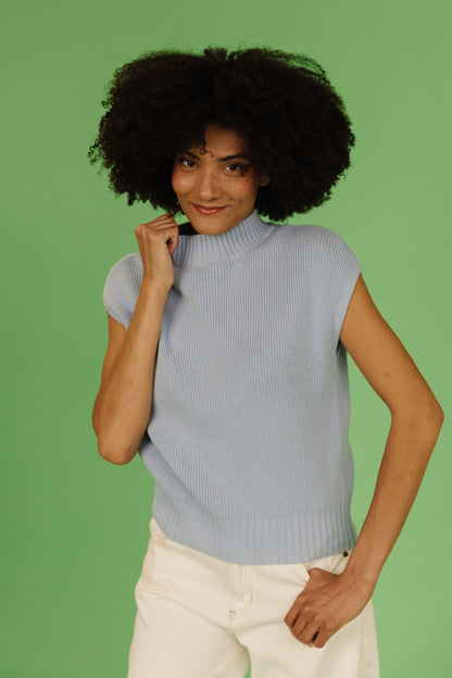 THE EMMA MOCK NECK SWEATER IN BLUE