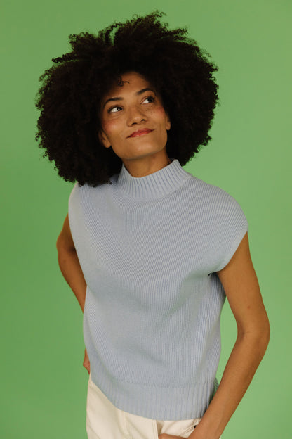THE EMMA MOCK NECK SWEATER IN BLUE