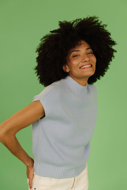 THE EMMA MOCK NECK SWEATER IN BLUE