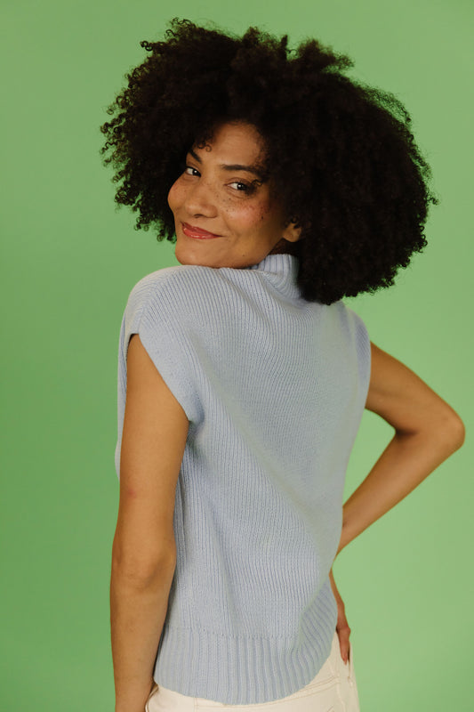 THE EMMA MOCK NECK SWEATER IN BLUE