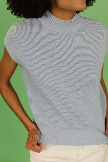 THE EMMA MOCK NECK SWEATER IN BLUE