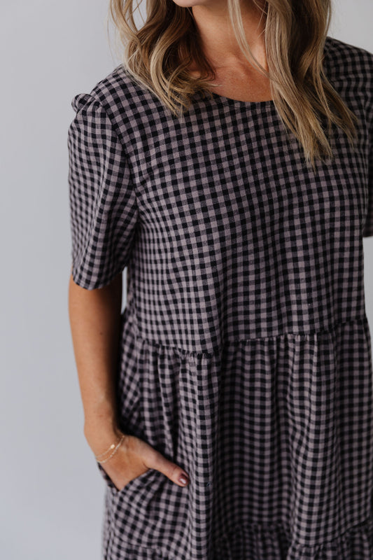 THE GILLIAN GINGHAM TIERED DRESS IN BLACK
