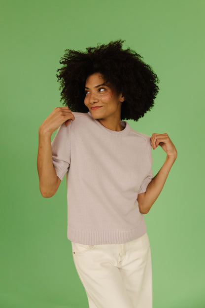 THE MEADOW SHORT SLEEVE SWEATER IN LAVENDER
