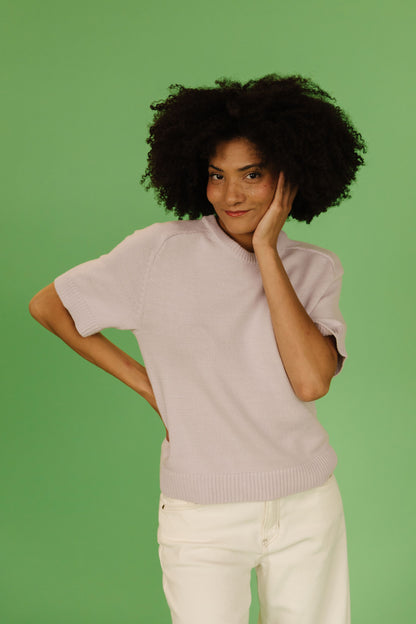 THE MEADOW SHORT SLEEVE SWEATER IN LAVENDER