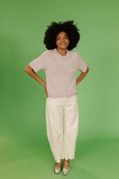THE MEADOW SHORT SLEEVE SWEATER IN LAVENDER