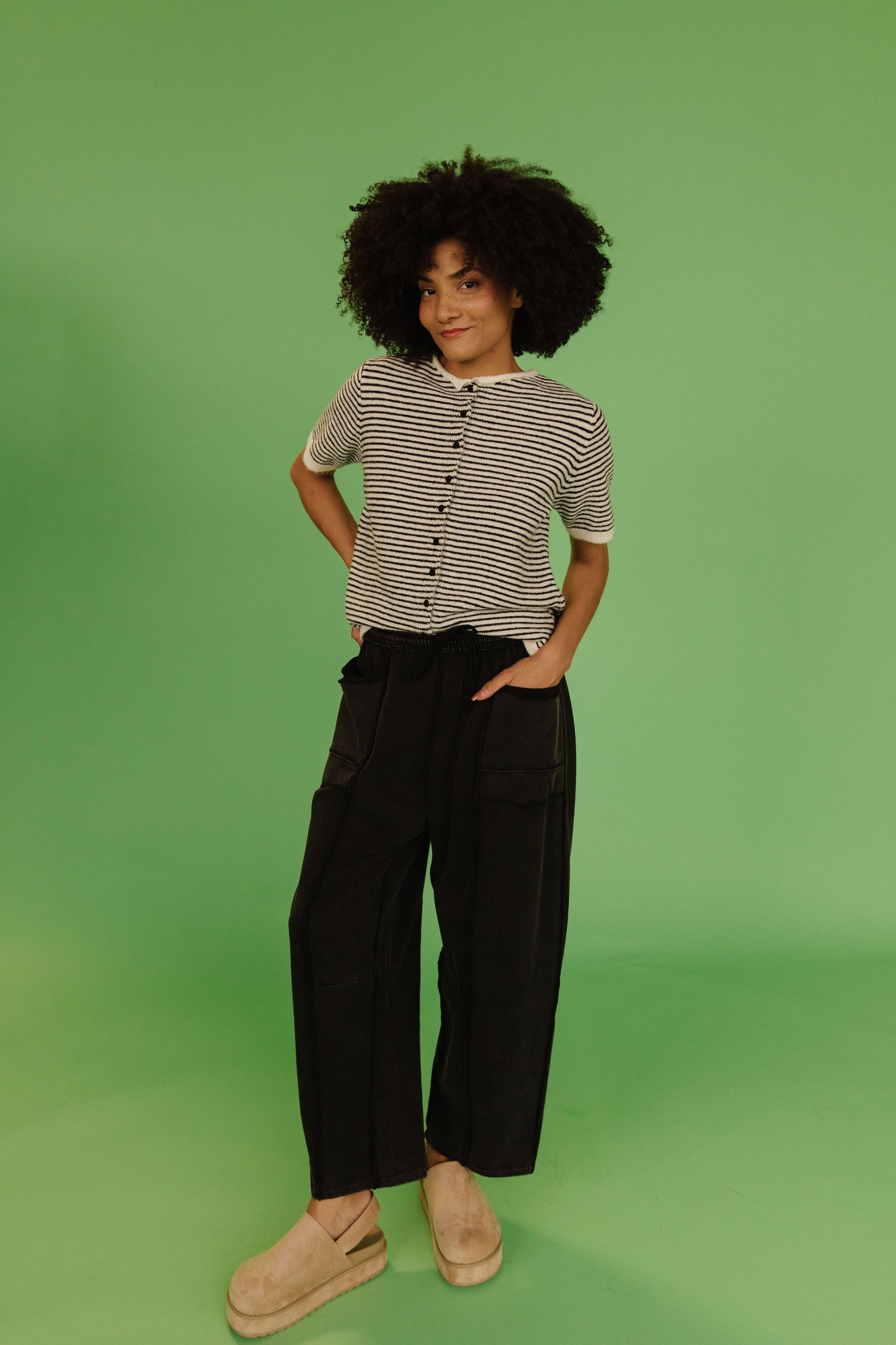 THE GAIA BARREL KNIT UTILITY PANTS IN BLACK