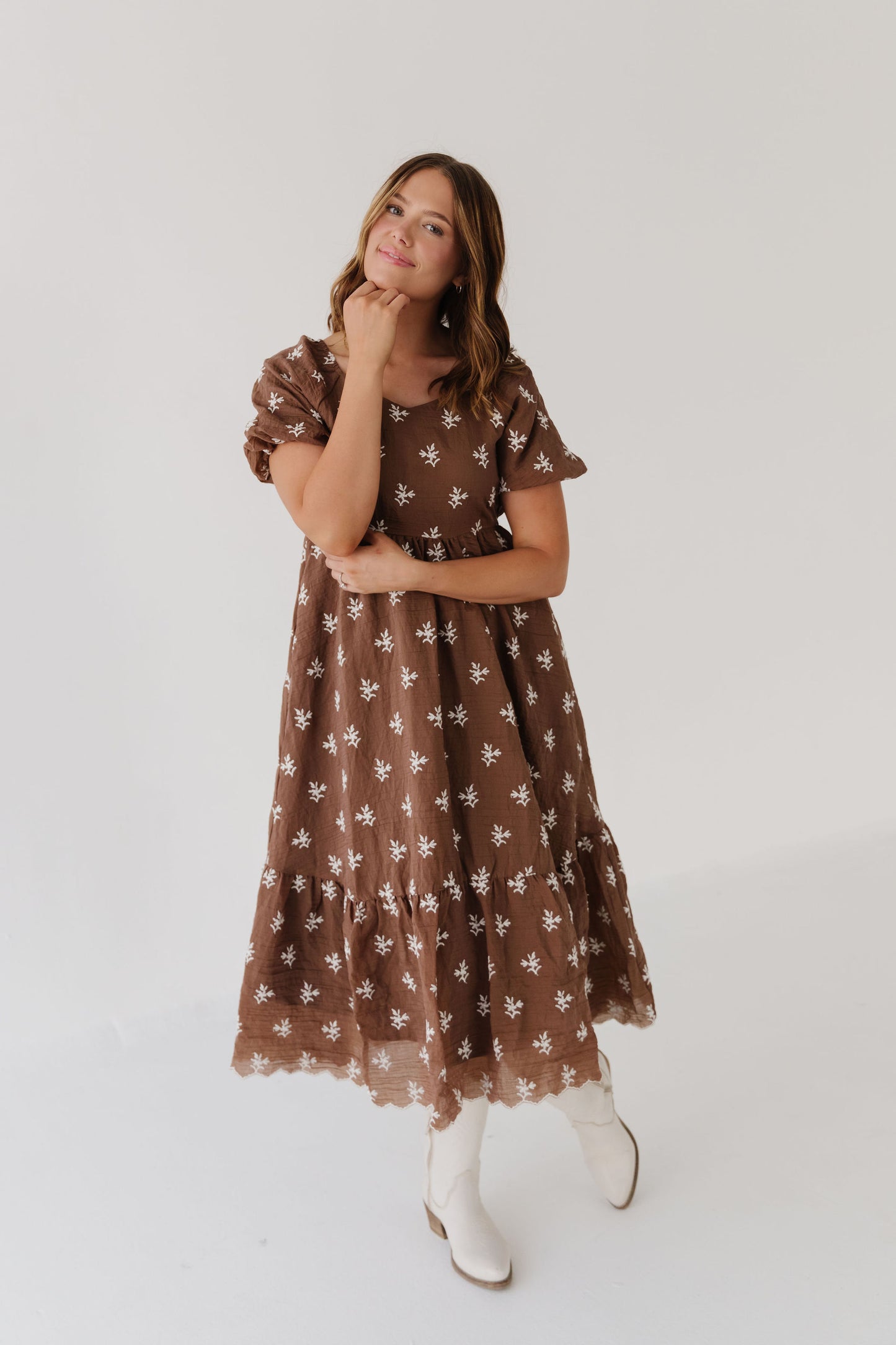 THE ANGIE FLORAL DRESS IN BROWN
