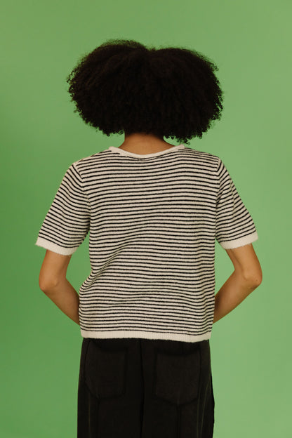 THE MCKAYLA SHORT SLEEVE STRIPED CARDIGAN IN BLACK