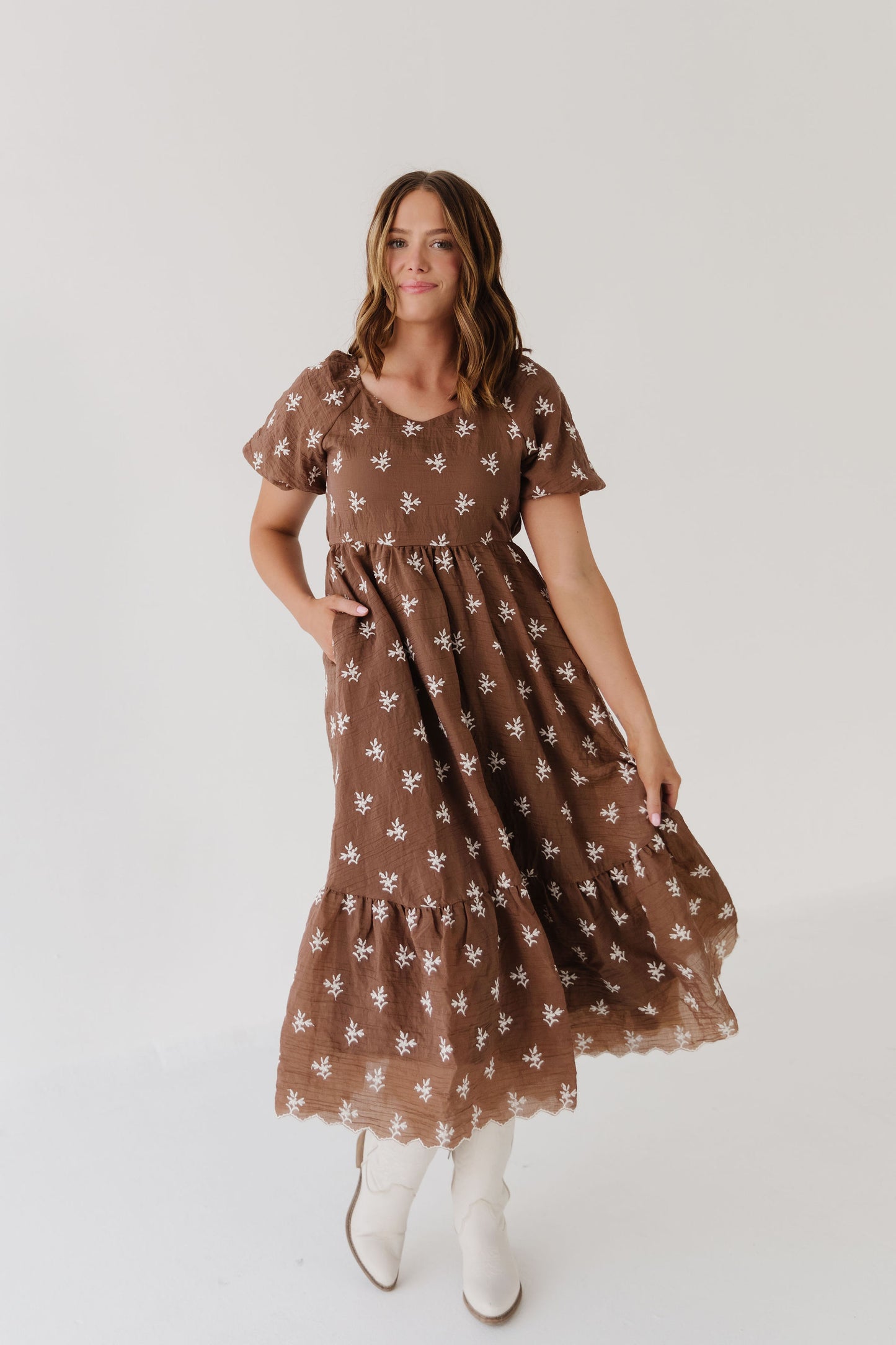 THE ANGIE FLORAL DRESS IN BROWN