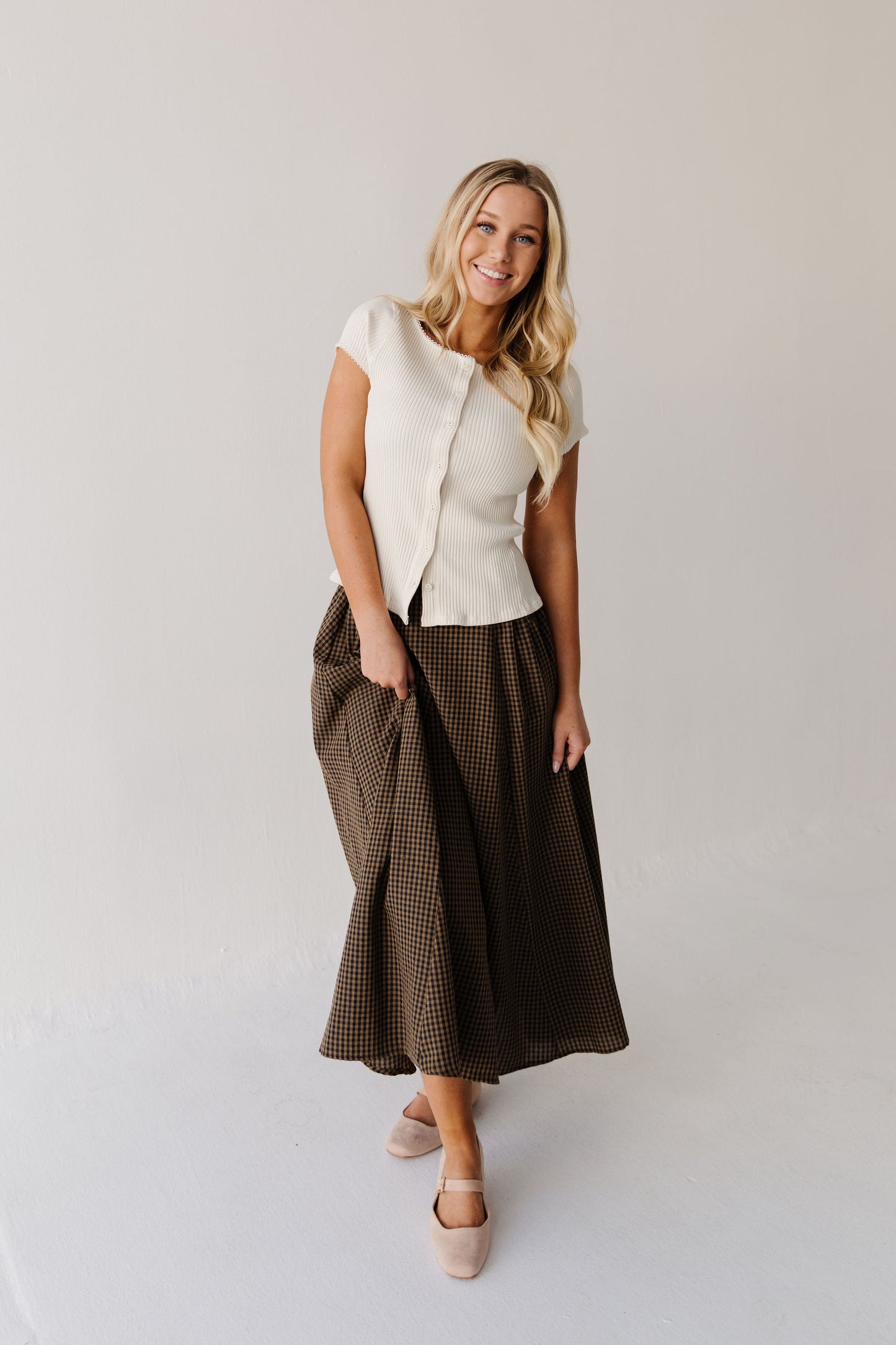 THE CHRISTINE GINGHAM MAXI SKIRT IN NAVY